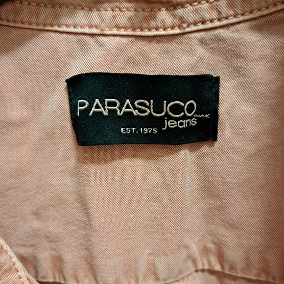 Parasuco Shirt Dress Women's Large Dusty Pink Peach Tencel Fabric Denim Look - Picture 7 of 11